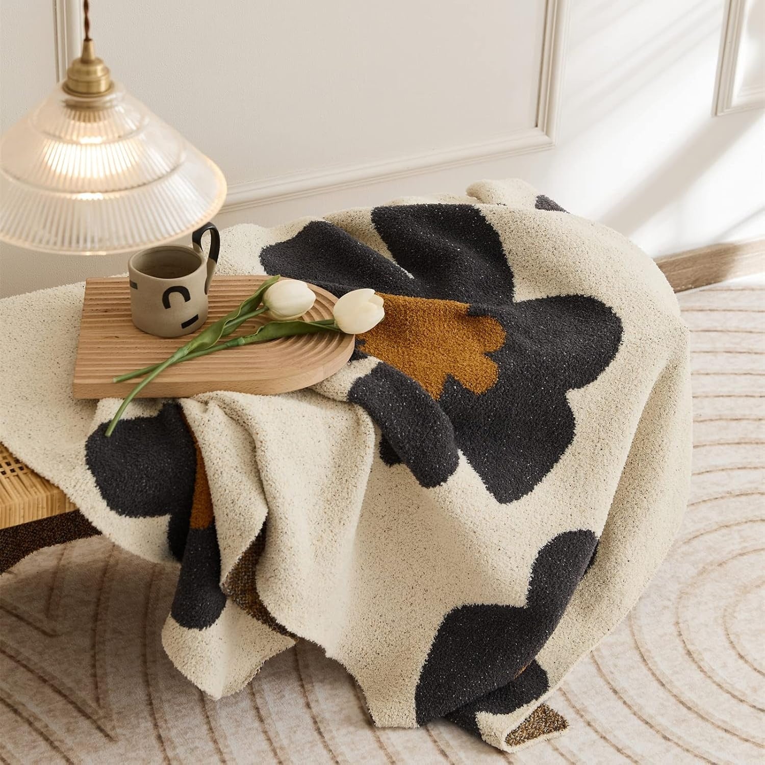 Elegant Floral Knitted Throw Blanket