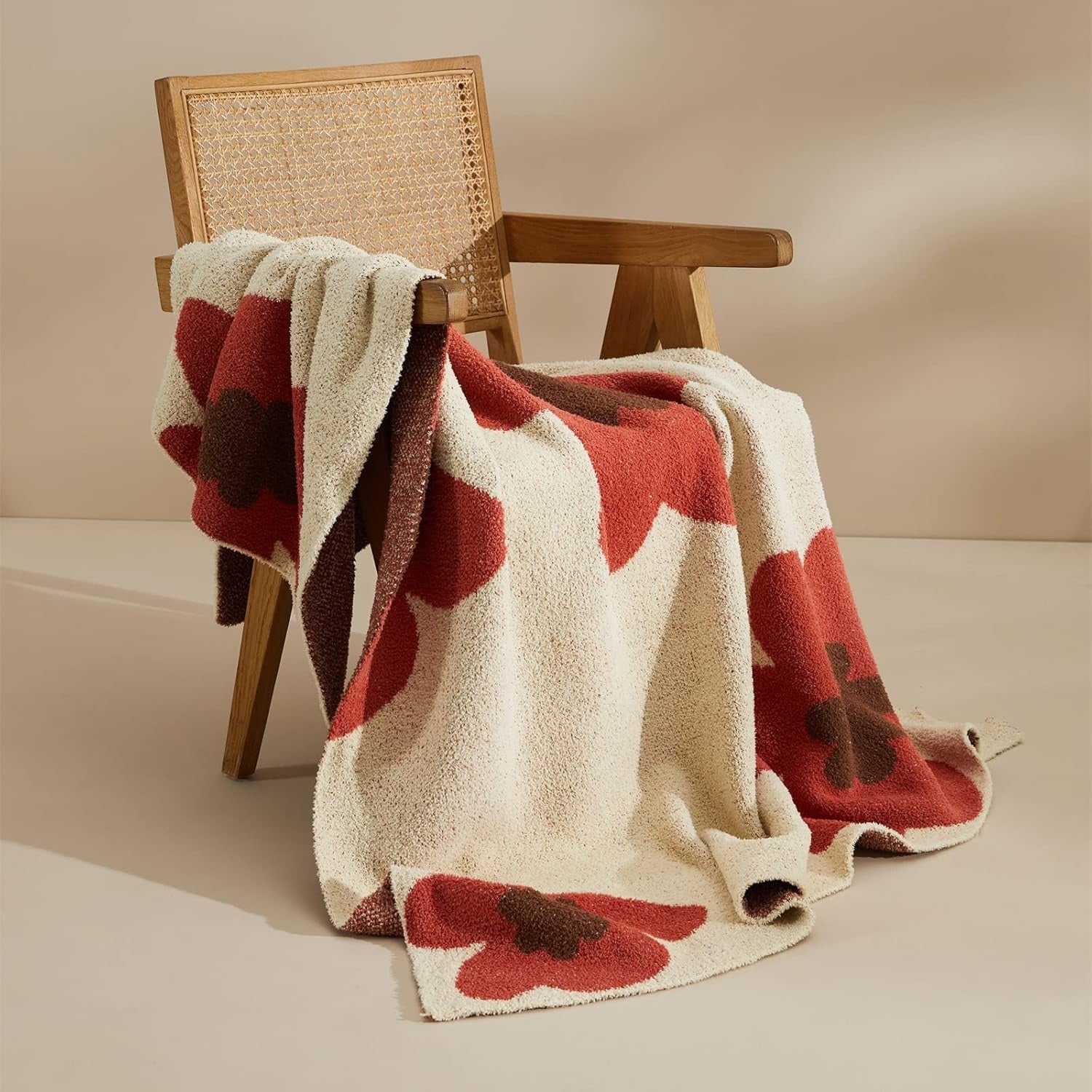 Elegant Floral Knitted Throw Blanket