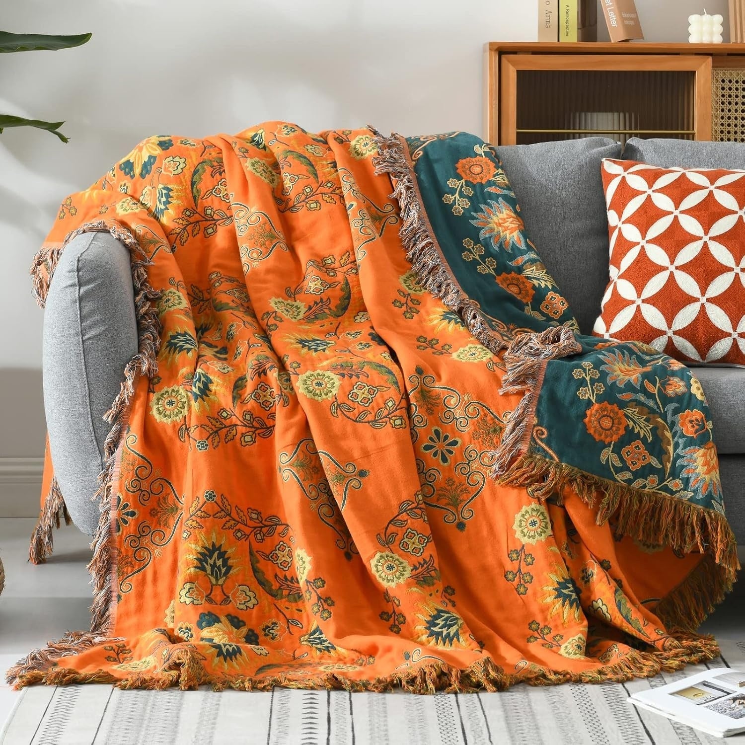 Home Throw Blanket – Reversible Design with Marigold Print