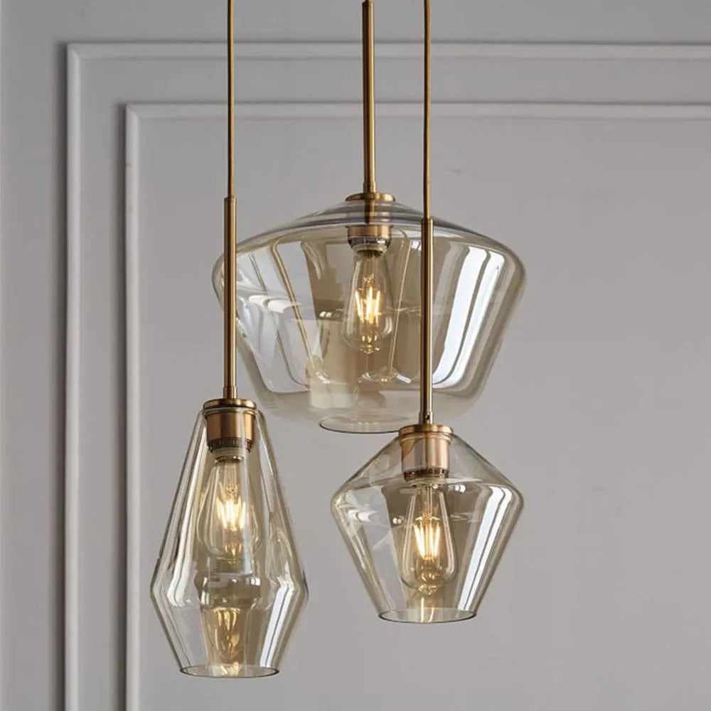 Diamond-Shaped Glass Pendant Light – Clear and Amber Finish