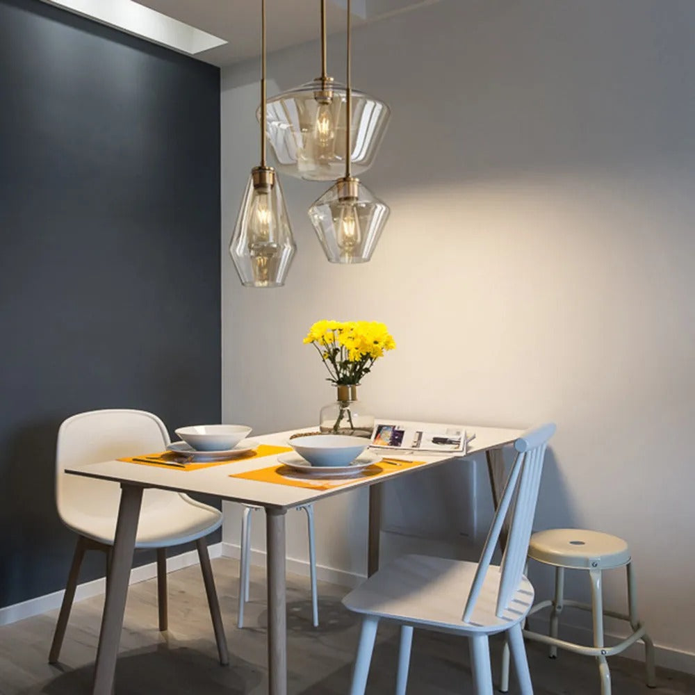 Diamond Shape Pendant Lamp – Modern Glass Shade with Metal Base