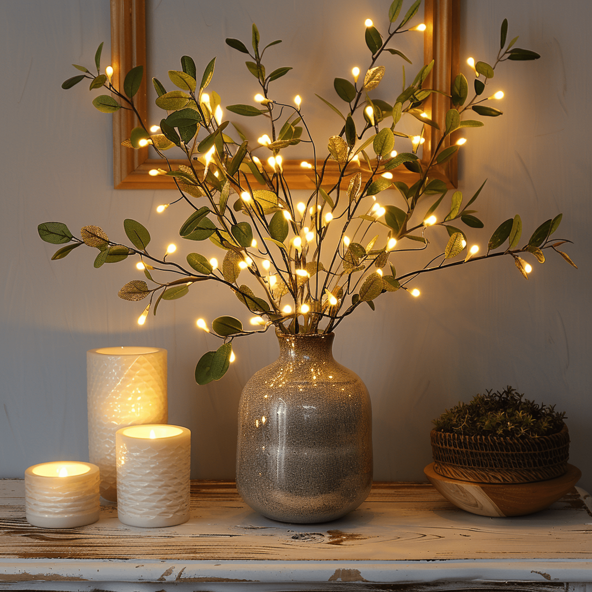 Artificial Olive Branch with LED Fairy Lights – Boho - Atelier Dubois Paris