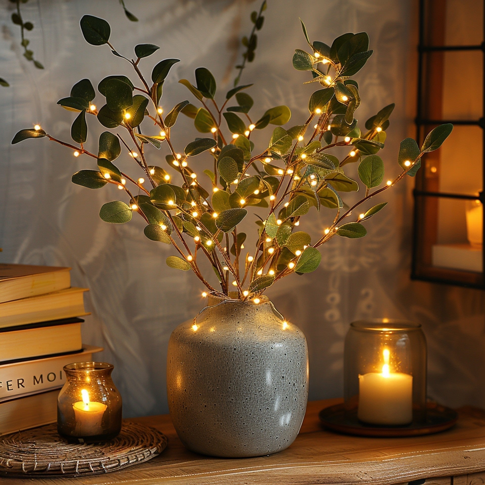 Artificial Olive Branch with LED Fairy Lights – Boho - Atelier Dubois Paris