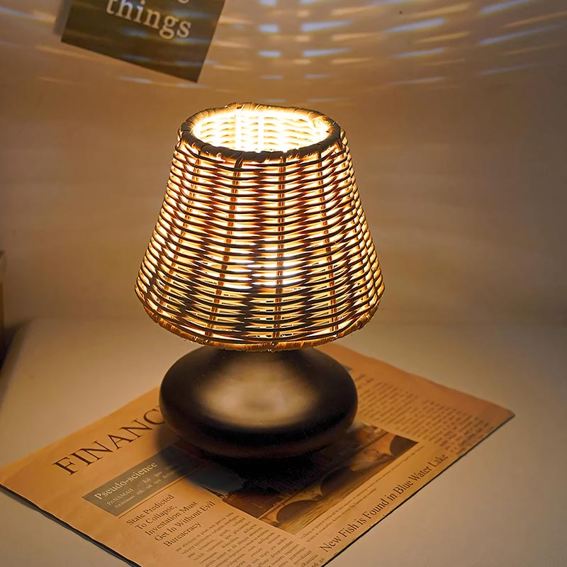 Black Rattan Bedside Lamp – Timeless Style