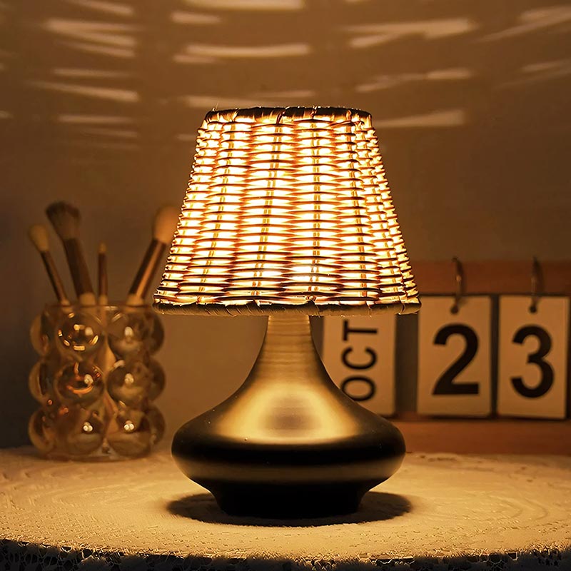 Black Rattan Bedside Lamp – Timeless Style