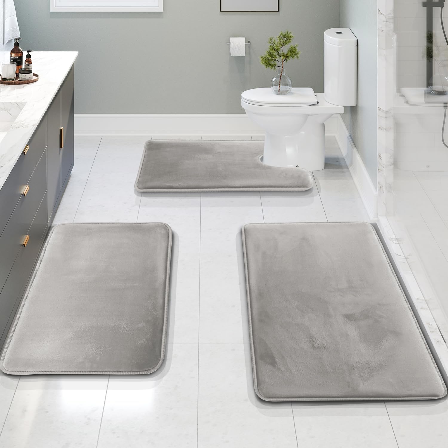 Ultra Soft Velvet Memory Foam Bath Mat Set – 3PCS Luxury Bathroom Rugs - Atelier Dubois Paris
