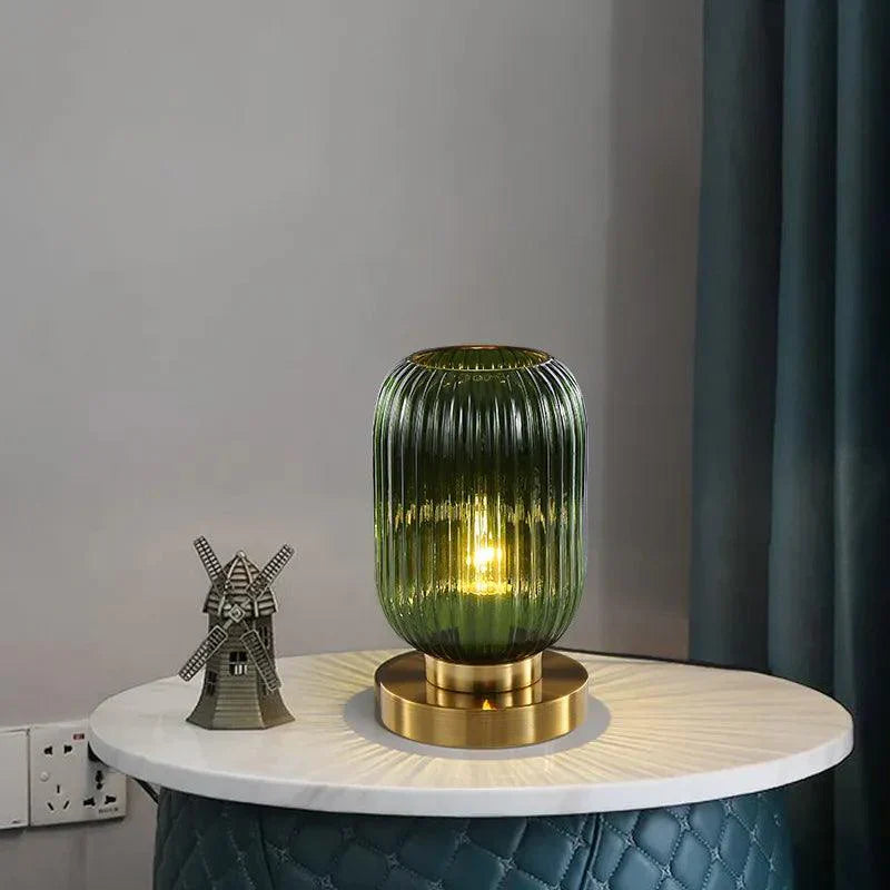 Classic Glass Table Lamp – Stylish Glow with Gold Accent