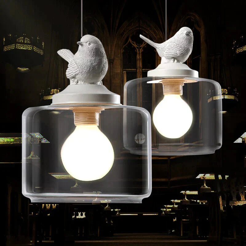 Single Head Bird-Design Glass Lamp | Clear Glass, Adjustable Height Pendant Light