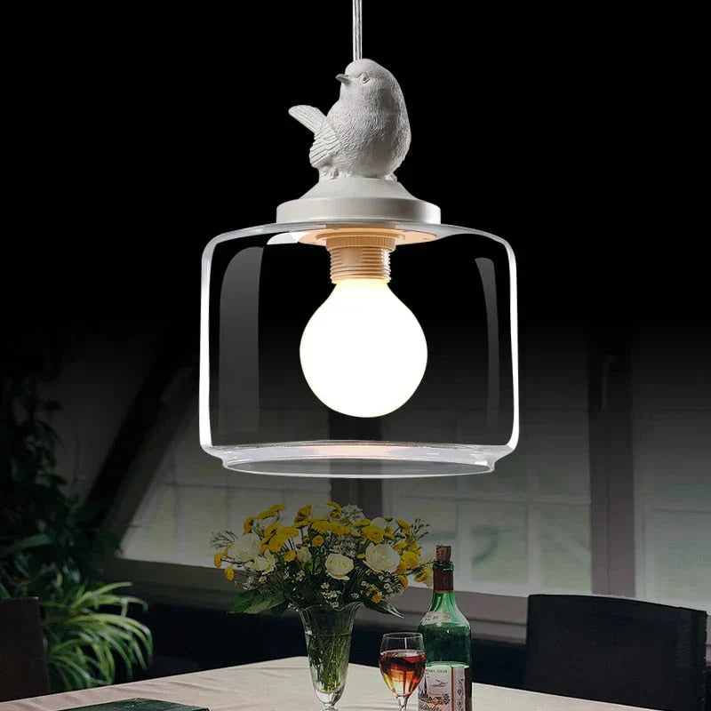 Single Head Bird-Design Glass Lamp | Clear Glass, Adjustable Height Pendant Light