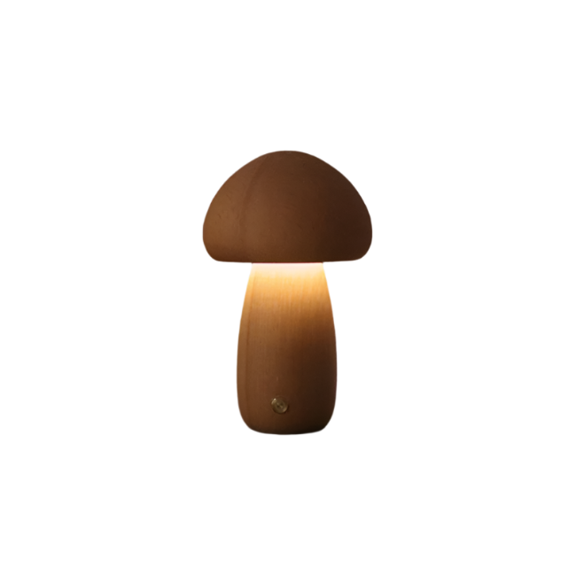 Rustic Wooden Mushroom Table Lamp