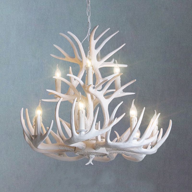 Deer Antler Inspired Chandelier – Resin & Metal Fixture