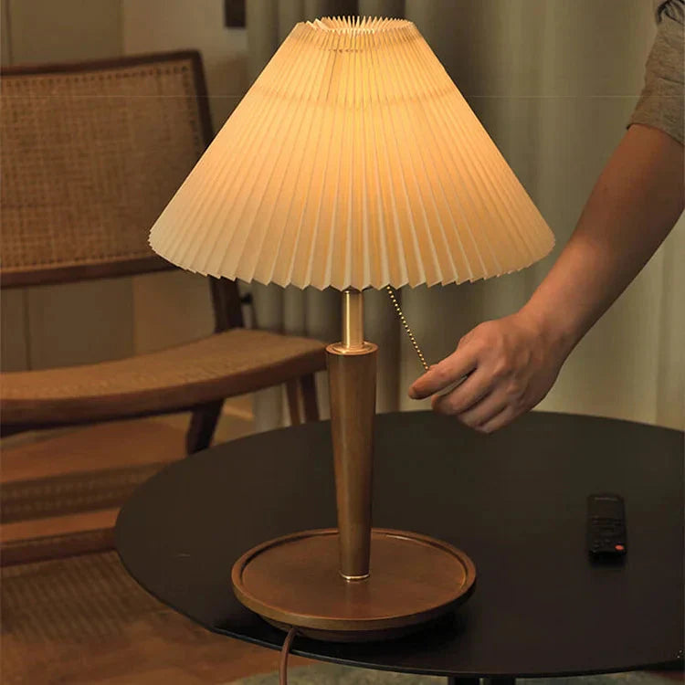 Rustic Pleated Wood Table Lamp