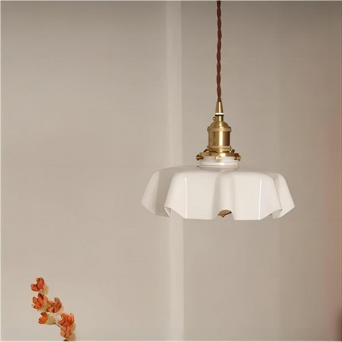 Cream Flower Pendant Light | Vintage Glass Shade