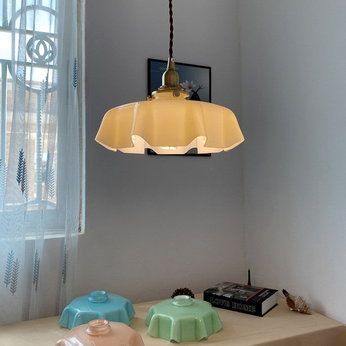 Cream Flower Pendant Light | Vintage Glass Shade