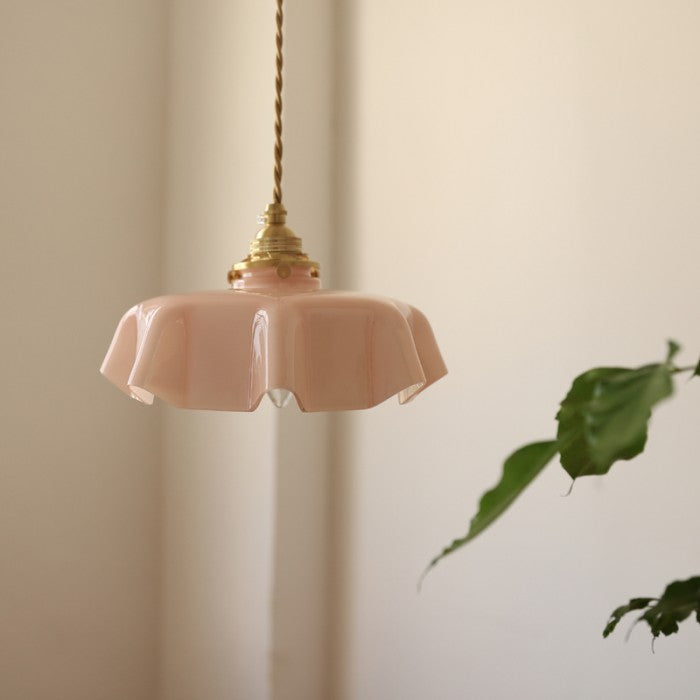Cream Flower Pendant Light | Vintage Glass Shade