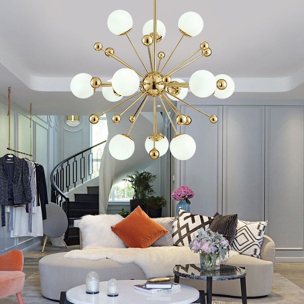 Modern Nordic Chandelier – Firework-Inspired LED Lighting in Gold Finish