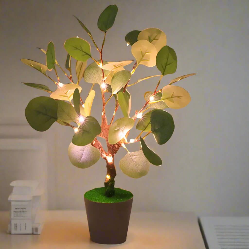 Lighted Eucalyptus Table Lamp Tree | USB Powered Christmas Lighting
