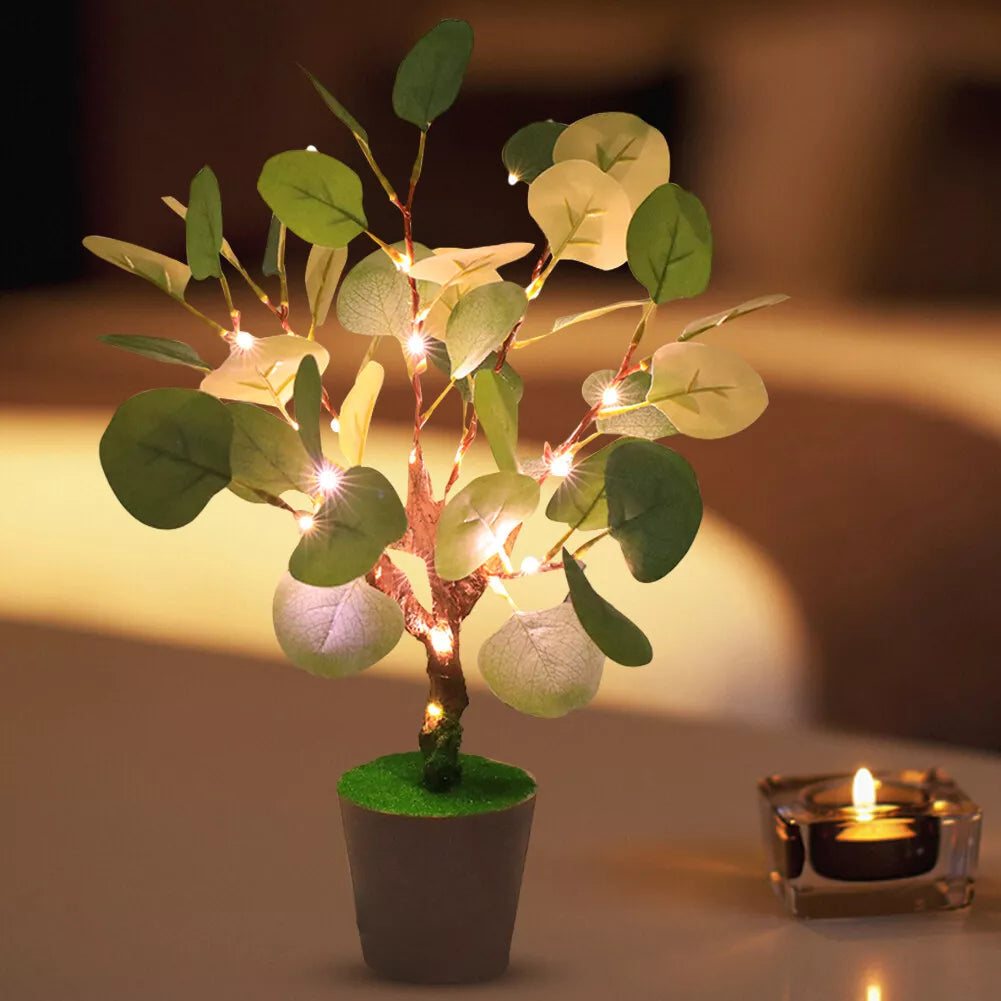 Lighted Eucalyptus Table Lamp Tree | USB Powered Christmas Lighting