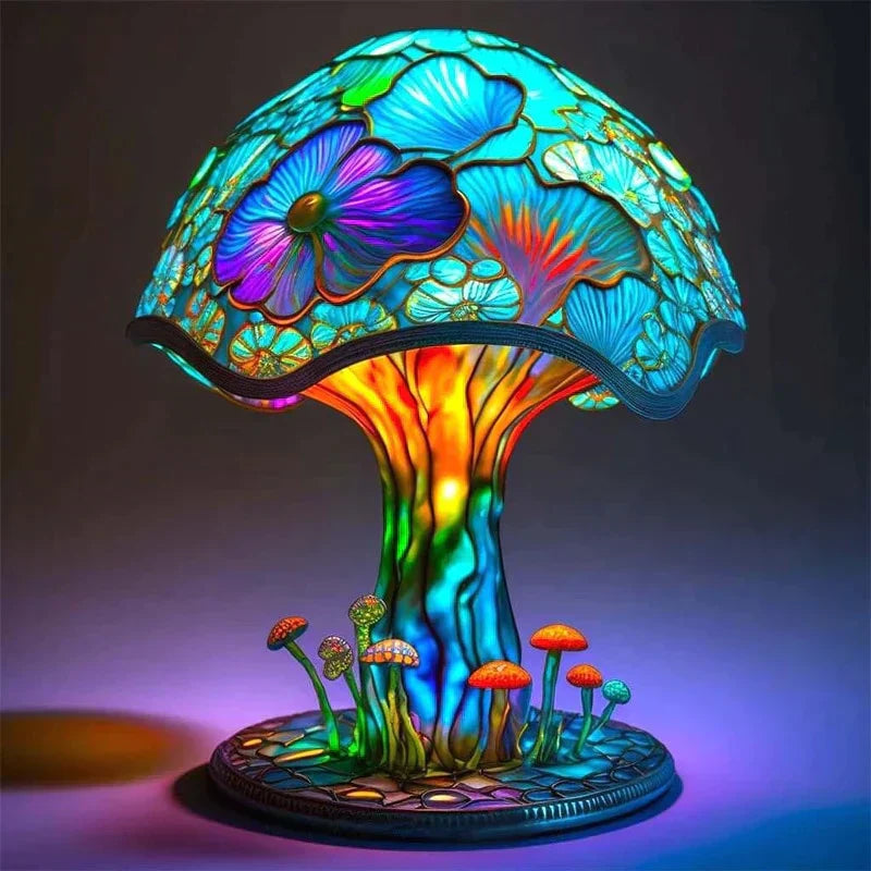 Stained Glass Mushroom Table Lamp | Painted Plant Lamp