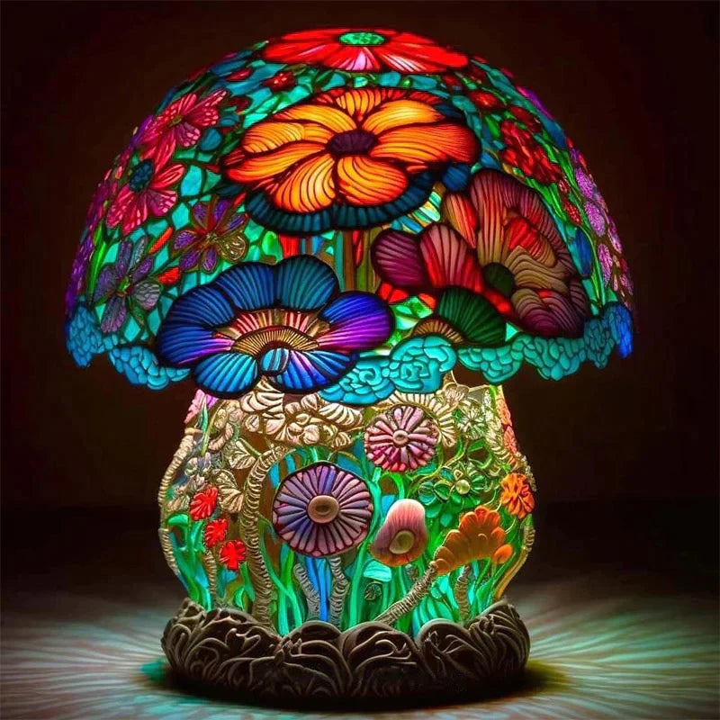 Stained Glass Mushroom Table Lamp | Painted Plant Lamp