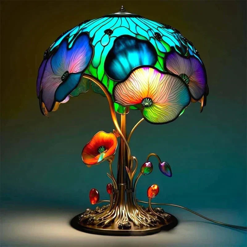 Stained Glass Mushroom Table Lamp | Painted Plant Lamp