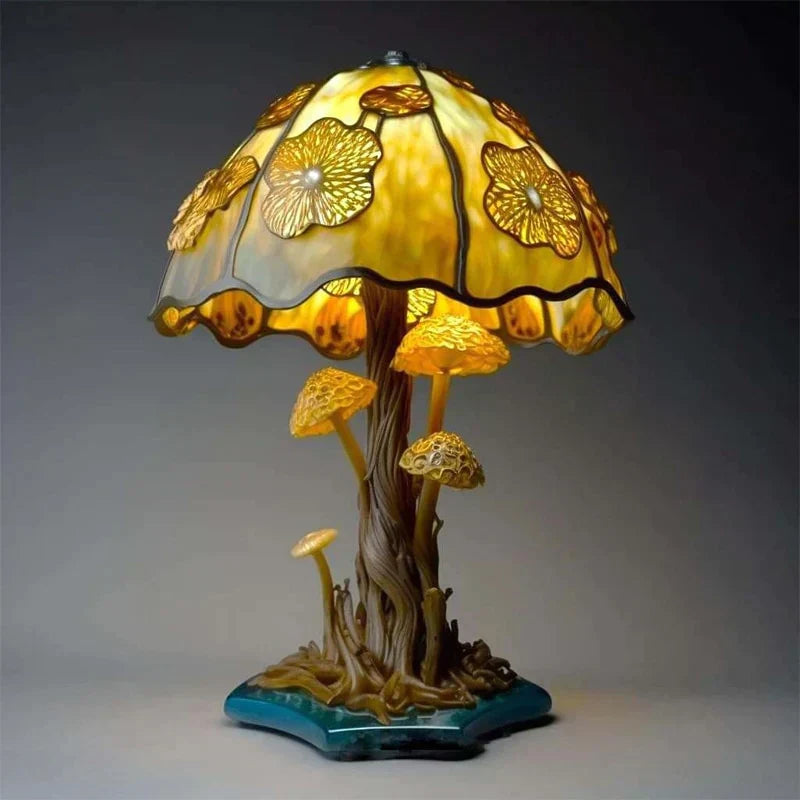Stained Glass Mushroom Table Lamp | Painted Plant Lamp