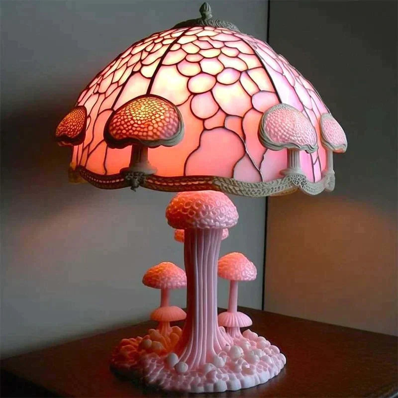 Stained Glass Mushroom Table Lamp | Painted Plant Lamp
