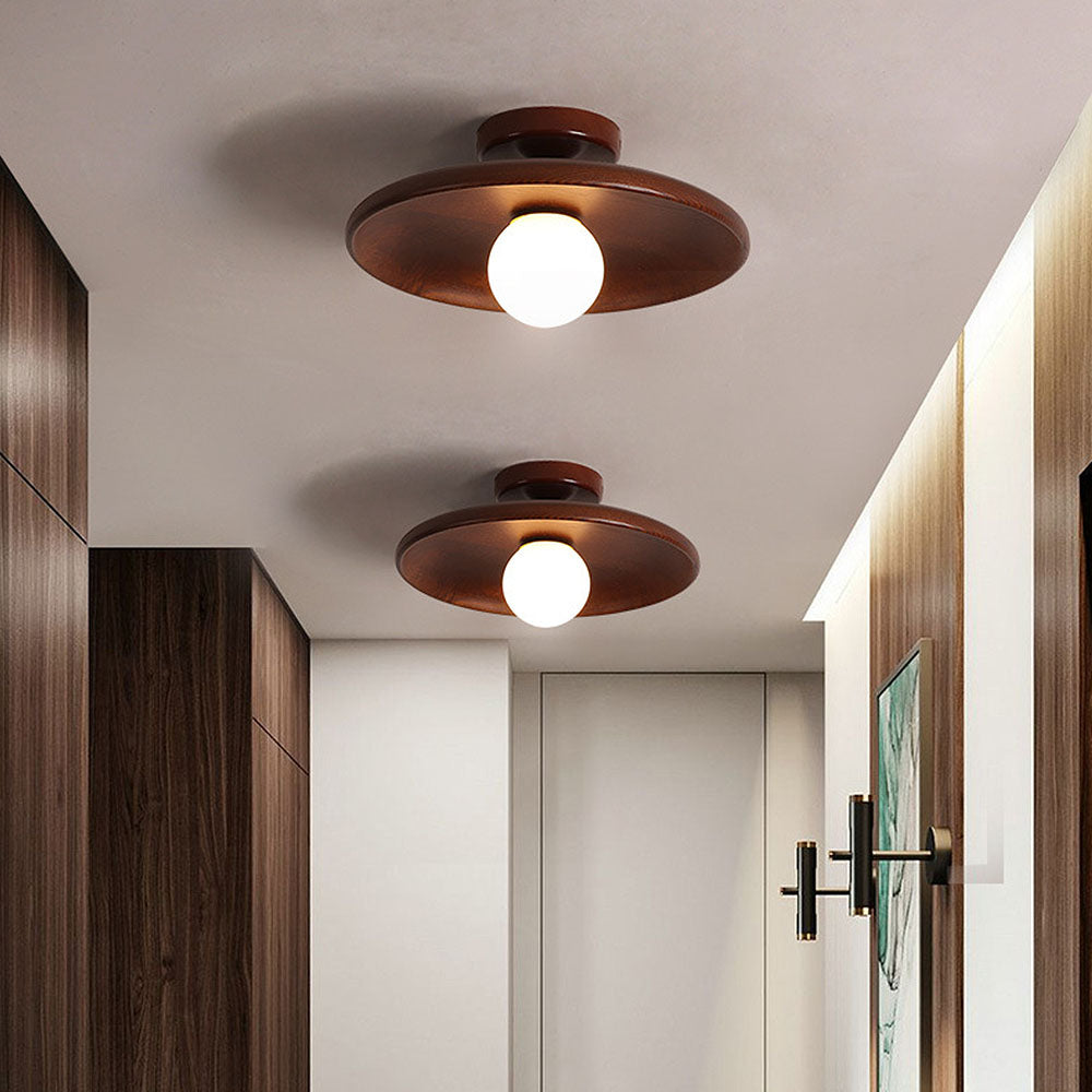 Hallway Ceiling Lamp with Round Nordic Wooden Design