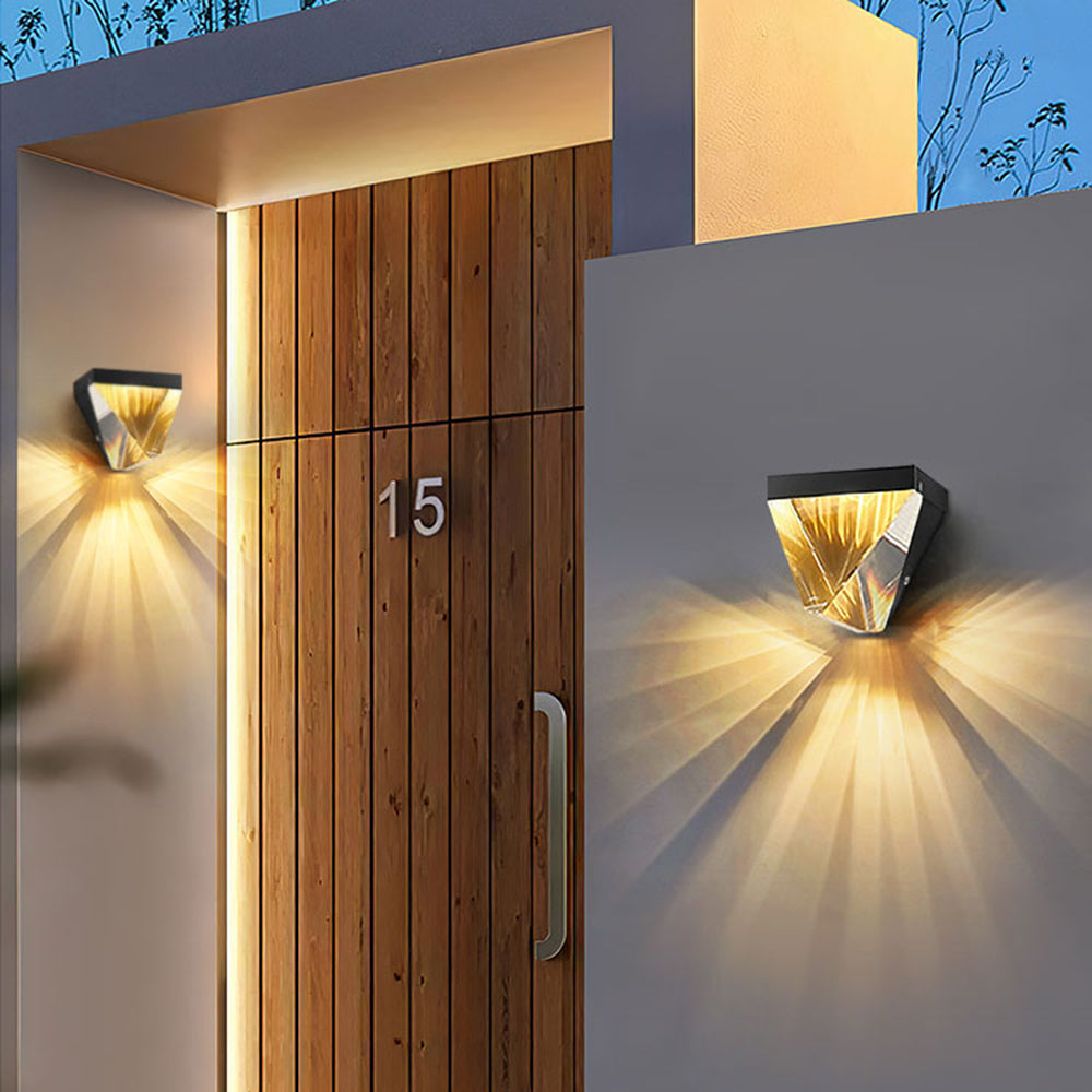Diamond Shaped Outdoor Wall Lamp – Metal with Crystal Sconce