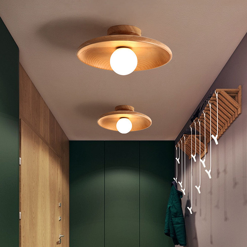 Hallway Ceiling Lamp with Round Nordic Wooden Design