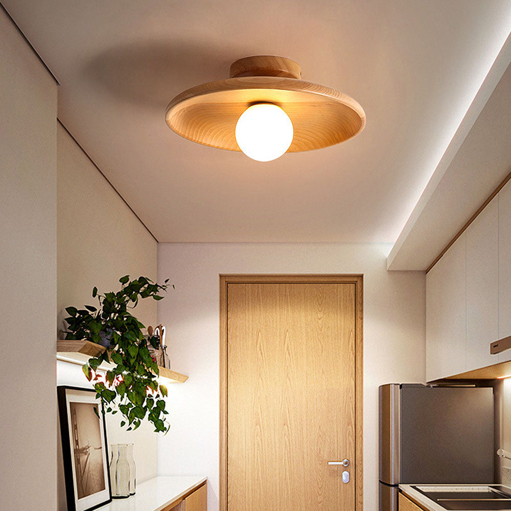 Hallway Ceiling Lamp with Round Nordic Wooden Design