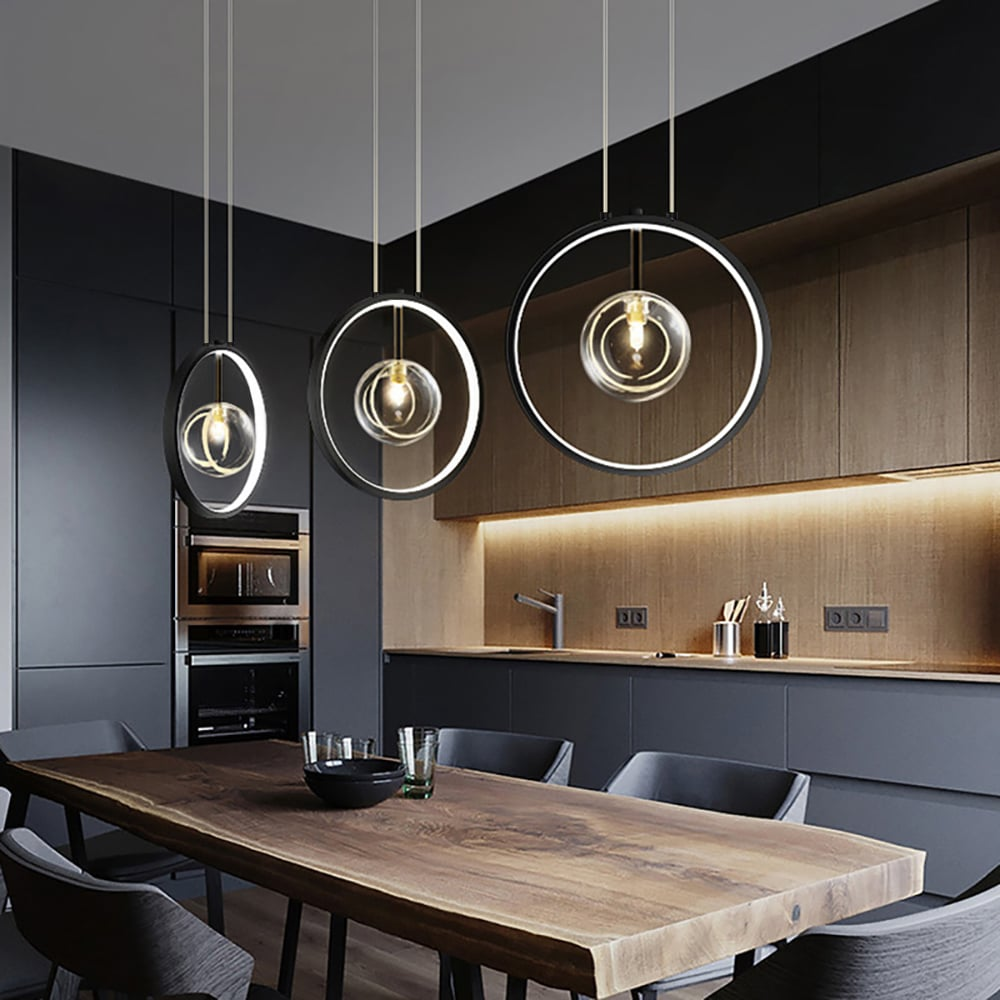 Black Minimalist Glass Globe LED Pendant Light | Modern Hanging Lamp