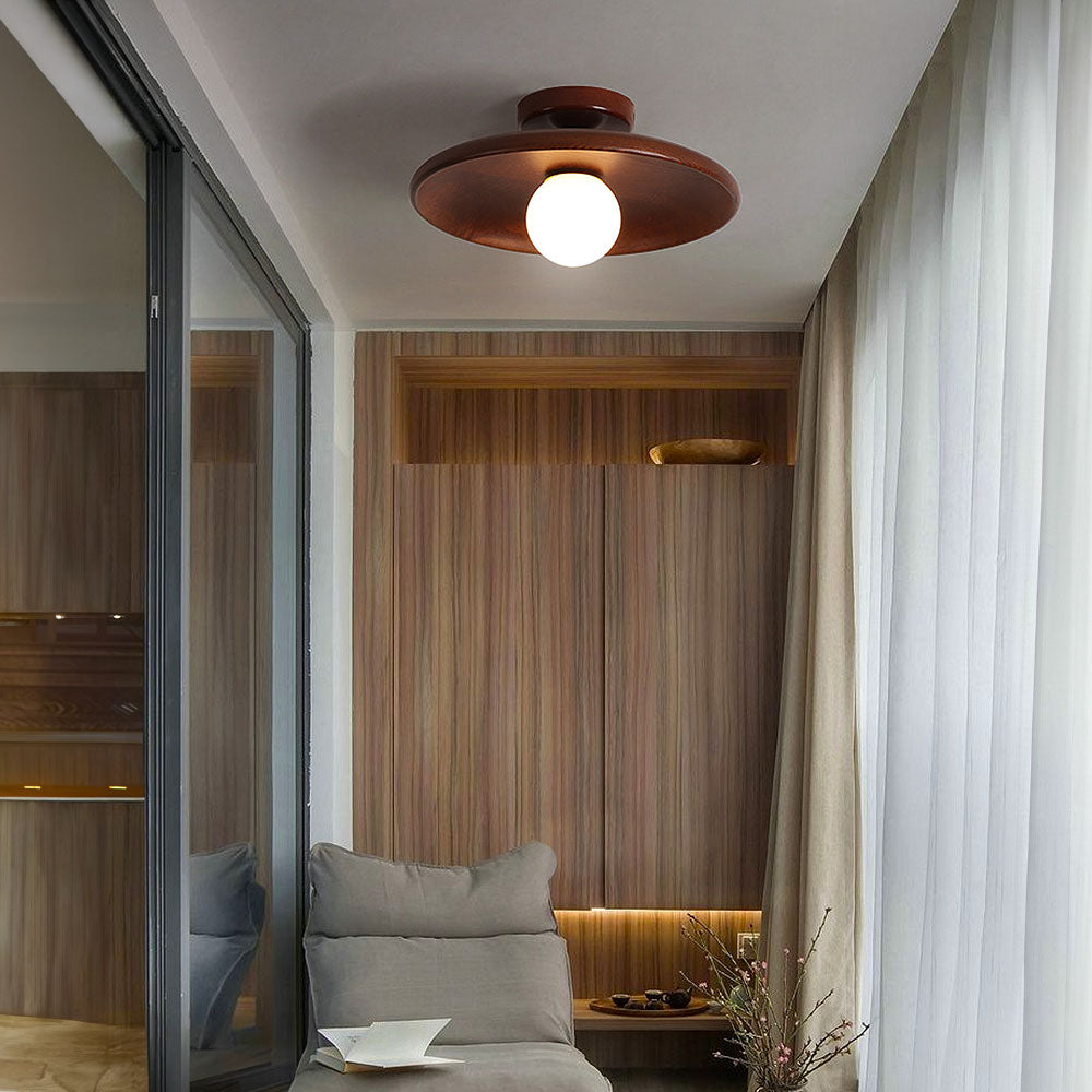 Hallway Ceiling Lamp with Round Nordic Wooden Design
