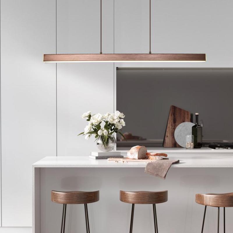 Contemporary Linear Metal Pendant Light – Black and Brown LED Lamp