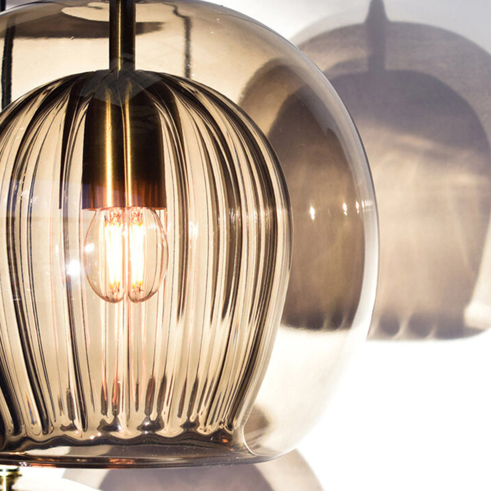 Modern Glass Globe Pendant Light –  Clear and Amber Hanging Lamp