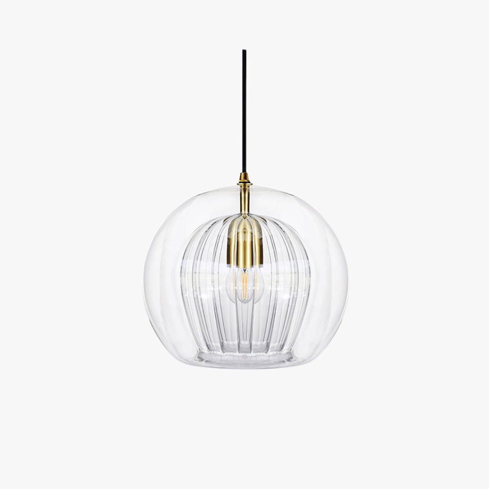 Modern Glass Globe Pendant Light –  Clear and Amber Hanging Lamp