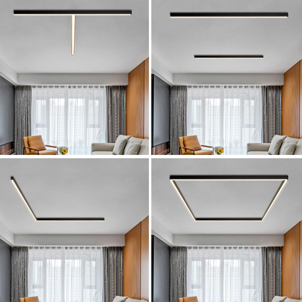 Black Linear LED Ceiling Light – Modern Minimalist Strip Lamp