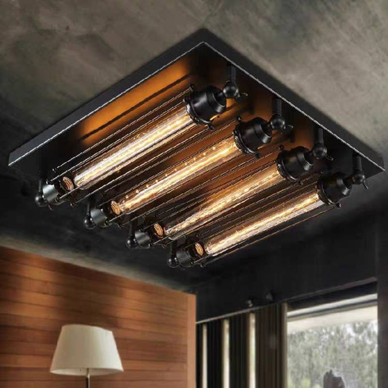 Stylish Vintage Style Ceiling Lamp – Black Metal Fixture with 4 Bulb Holders