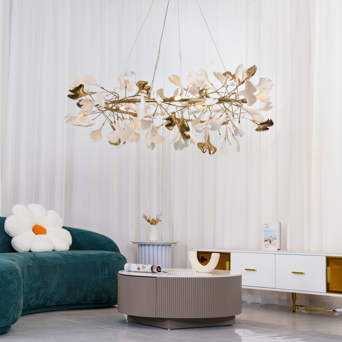 Modern Metal & Ceramic Chandelier – Sculptural Swirl Design Ceiling Fixture