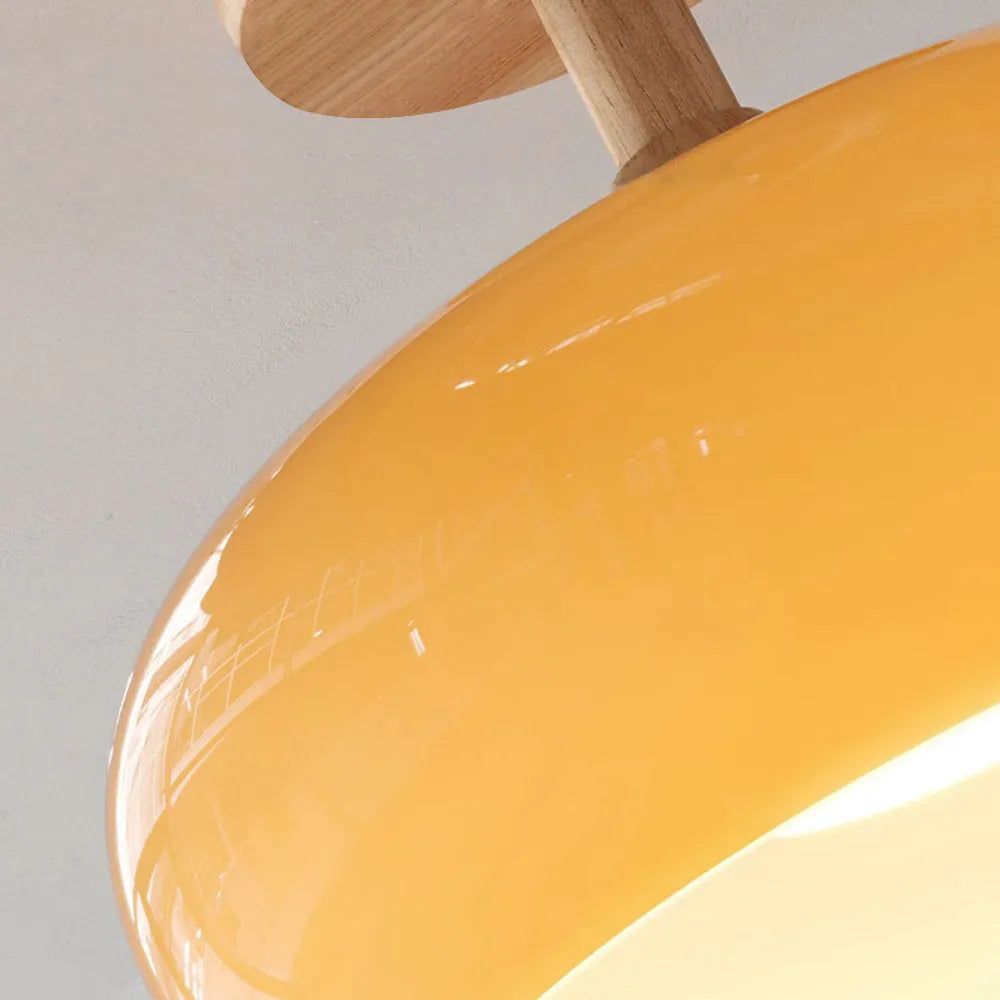 Modern Wood and Glass Flush Mount Ceiling Light