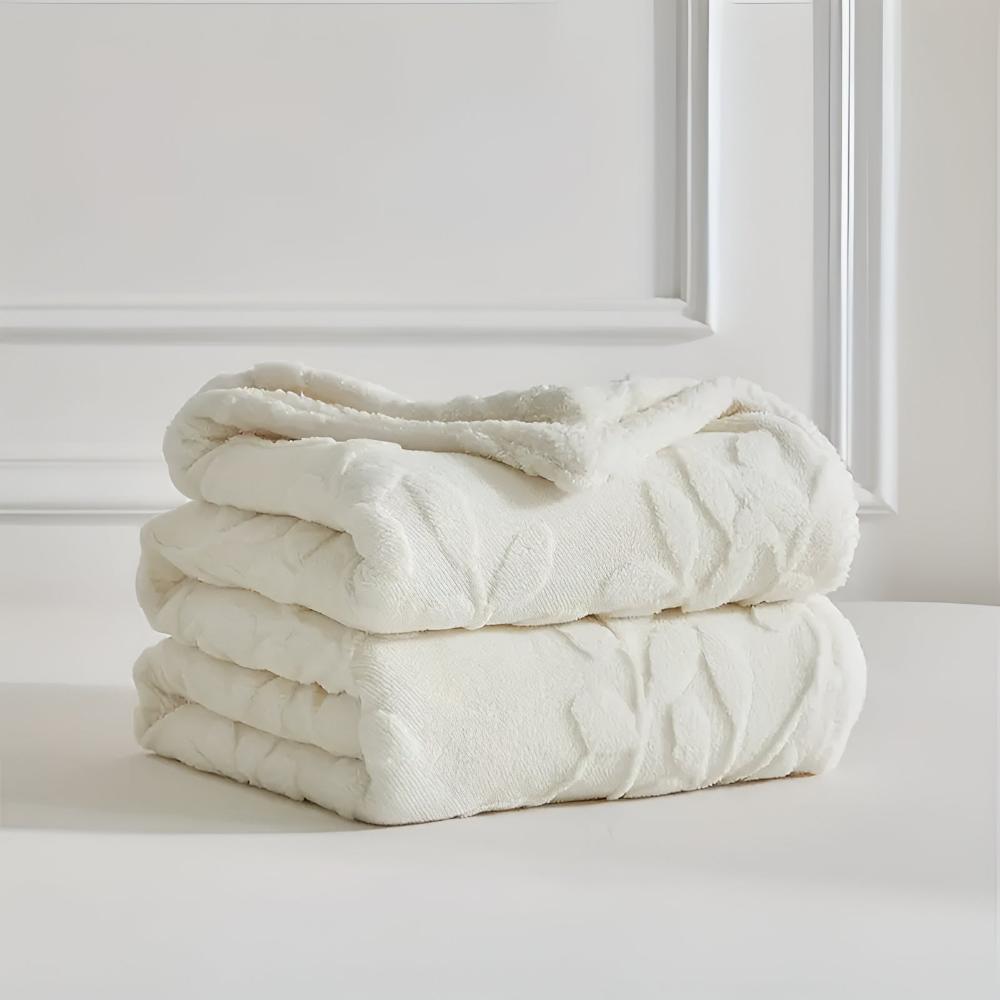 Cozy Leaf Motif Sherpa Blanket