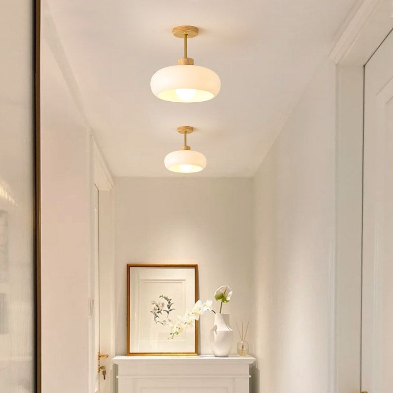 Modern Wood and Glass Flush Mount Ceiling Light