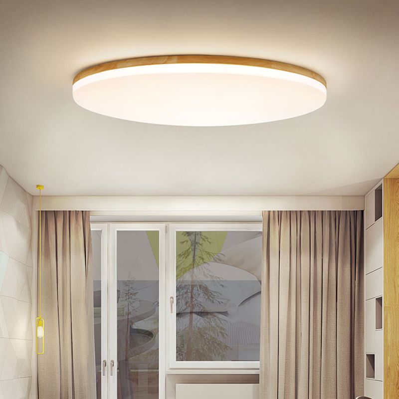Slim Round Wood & Acrylic LED Ceiling Lamp – Dimmable Modern Lighting