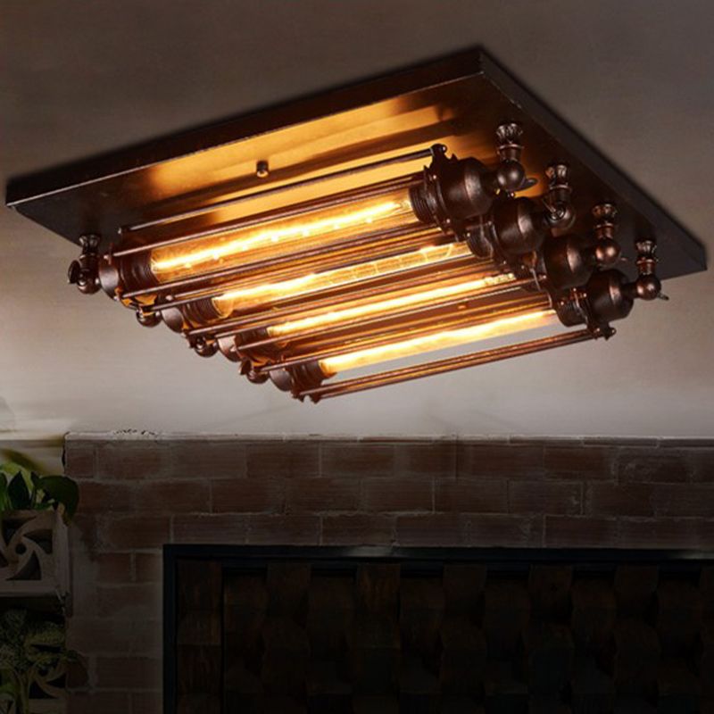 Stylish Vintage Style Ceiling Lamp – Black Metal Fixture with 4 Bulb Holders