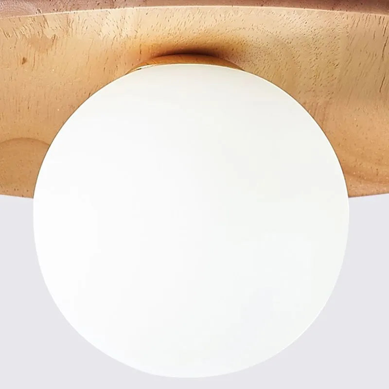 Indoor Flush Mount Ceiling Light – Walnut Wood and Glass Design