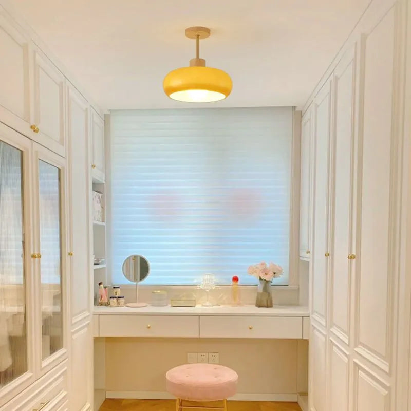 Modern Wood and Glass Flush Mount Ceiling Light
