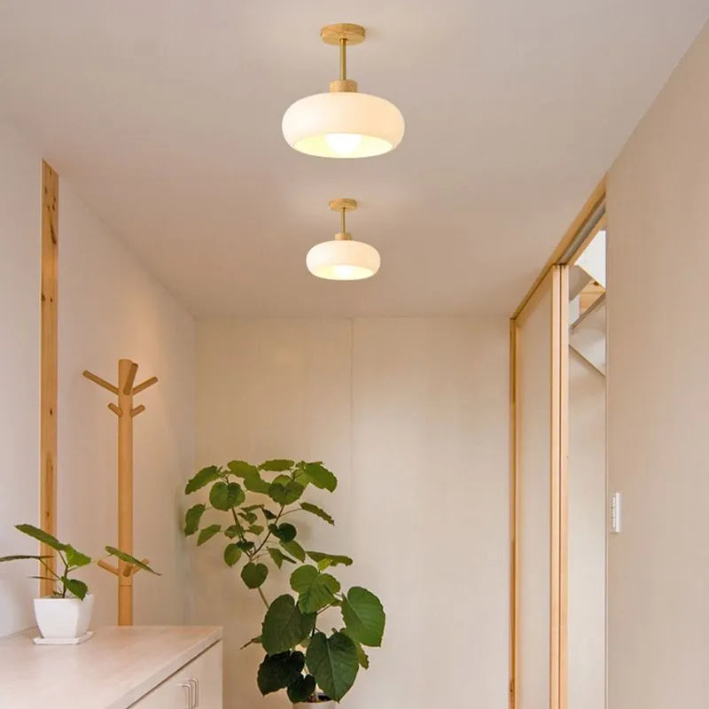 Modern Wood and Glass Flush Mount Ceiling Light
