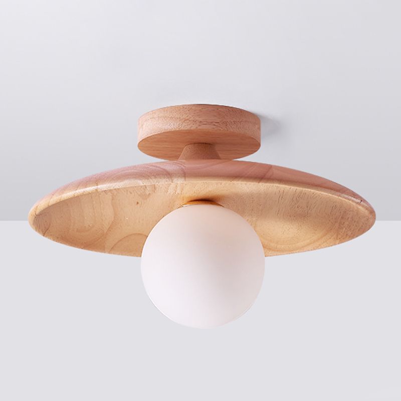 Indoor Flush Mount Ceiling Light – Walnut Wood and Glass Design
