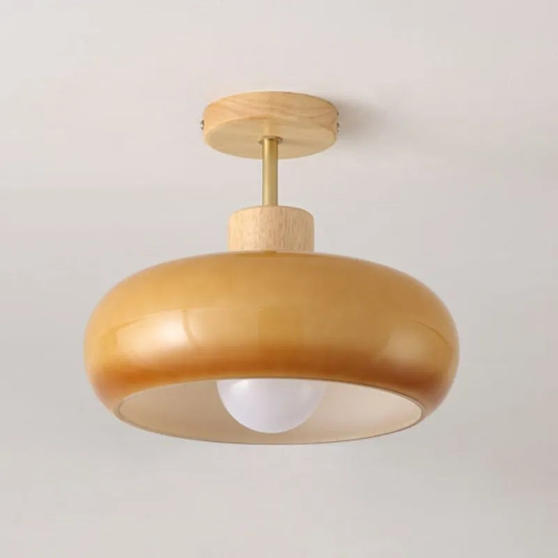 Modern Wood and Glass Flush Mount Ceiling Light