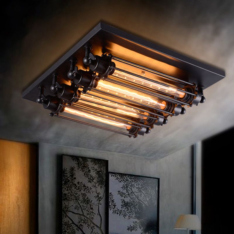 Stylish Vintage Style Ceiling Lamp – Black Metal Fixture with 4 Bulb Holders